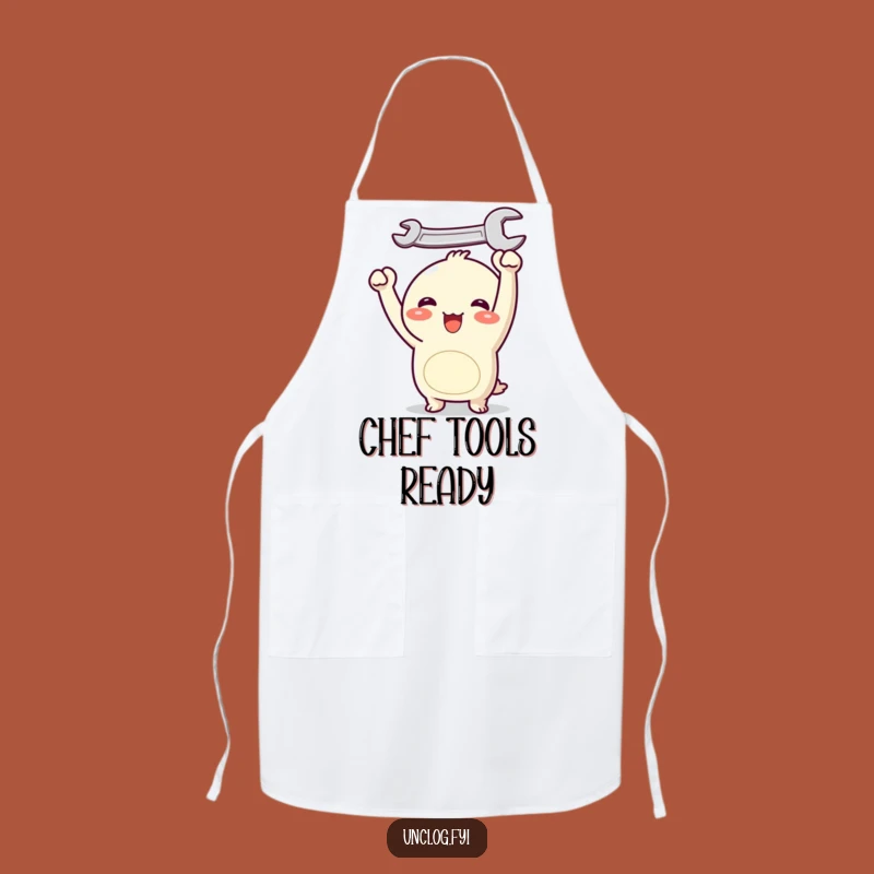 Funny Kawaii Wrench Apron - Joyful Character Tool Humor Kitchen Wear