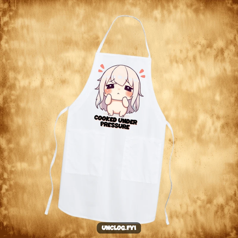 Funny character wiping sweat from its brow with a relieved sigh on an apron, symbolizing hard work and successful outcomes.