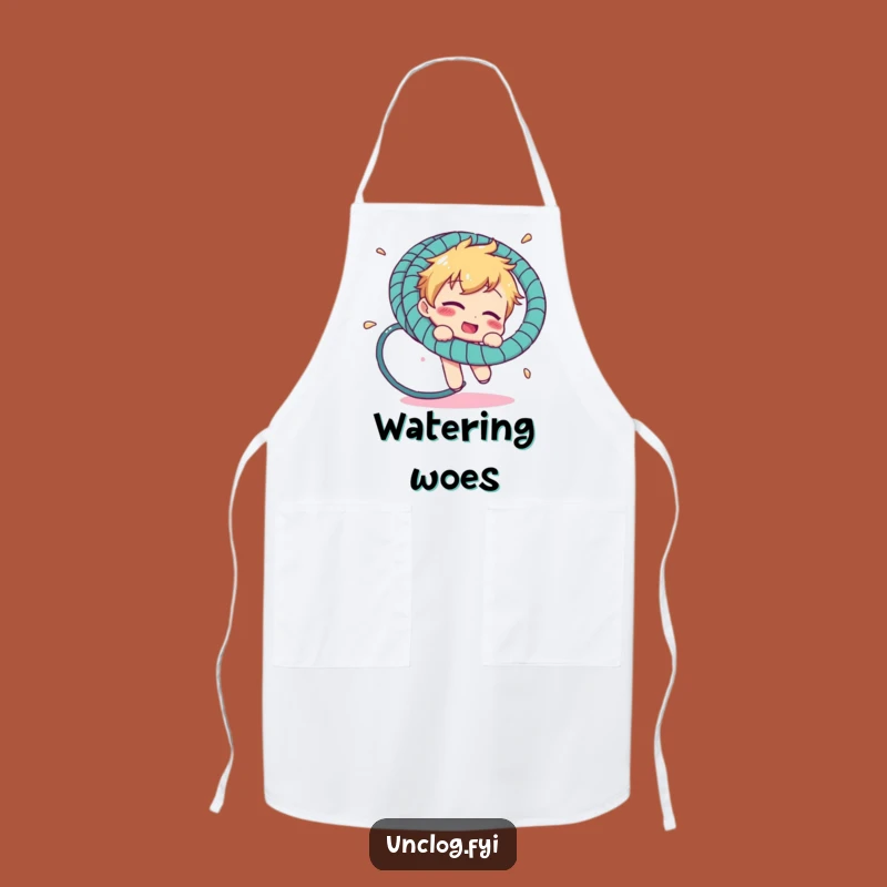 Funny Kitchen Chaos Apron: Comical Character's Hosepipe Cooking Mishap Gift