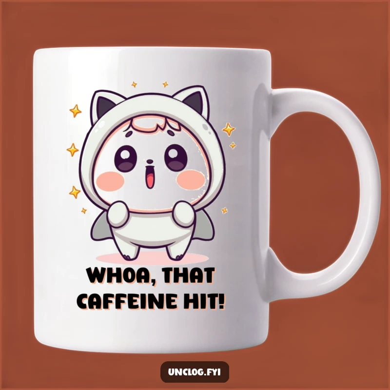Funny Kawaii Surprise Mug: Shocked Character with Flying Sparks, Perfect Gag Gift