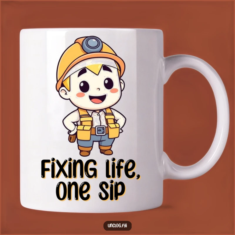 Funny Plumber Gift Mug: Confident Character with Tool Belt, Perfect for Tradespeople