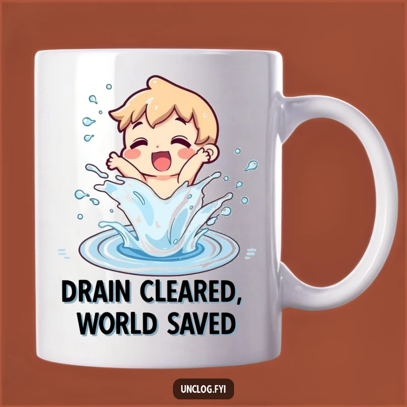 Funny Unclogged Drain Mug - Relief Splash Character, Perfect Plumbing Humor Gift