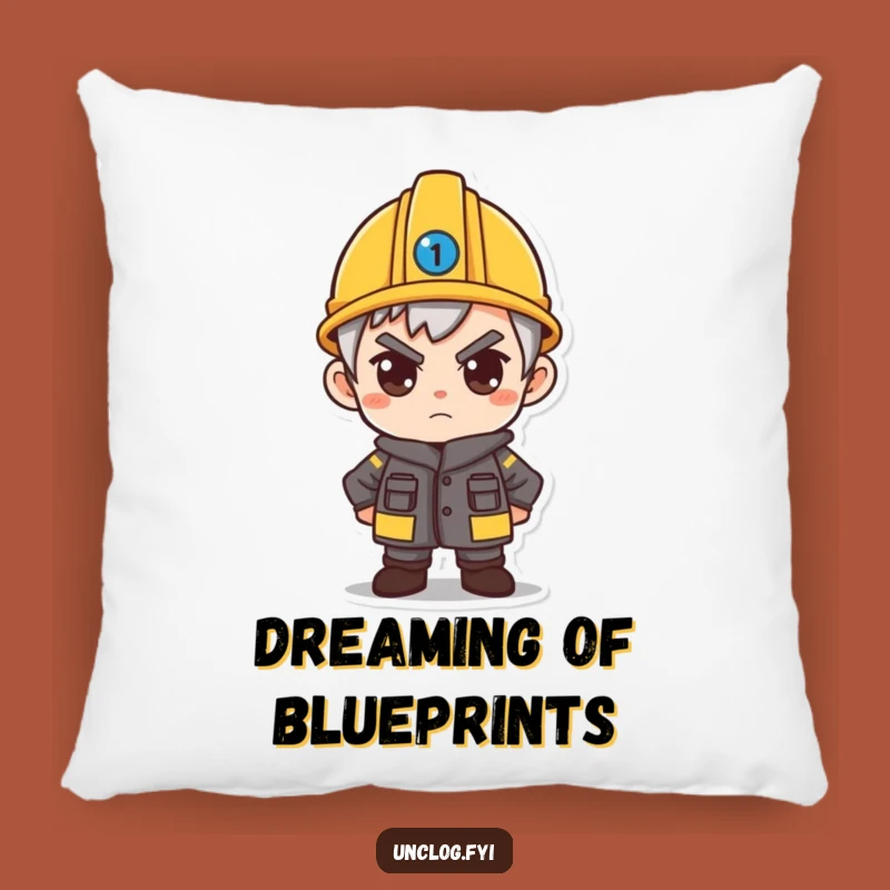 Funny Determined Character Pillow: Hard Hat Comfort - Motivational Decor