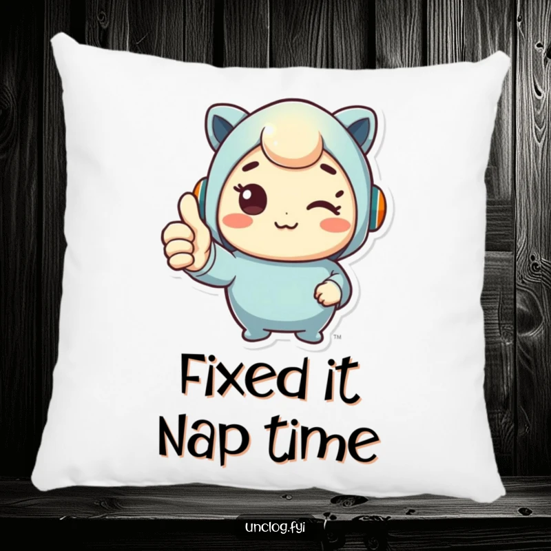 Funny pillow featuring a cute character giving a happy thumbs up, offering comfort and a humorous touch.