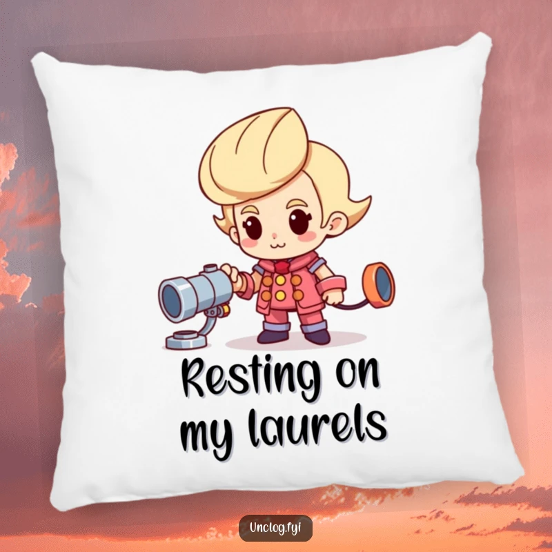 Funny pillow featuring a proud character and a shiny new pipe, offering comfort and humorous decoration.