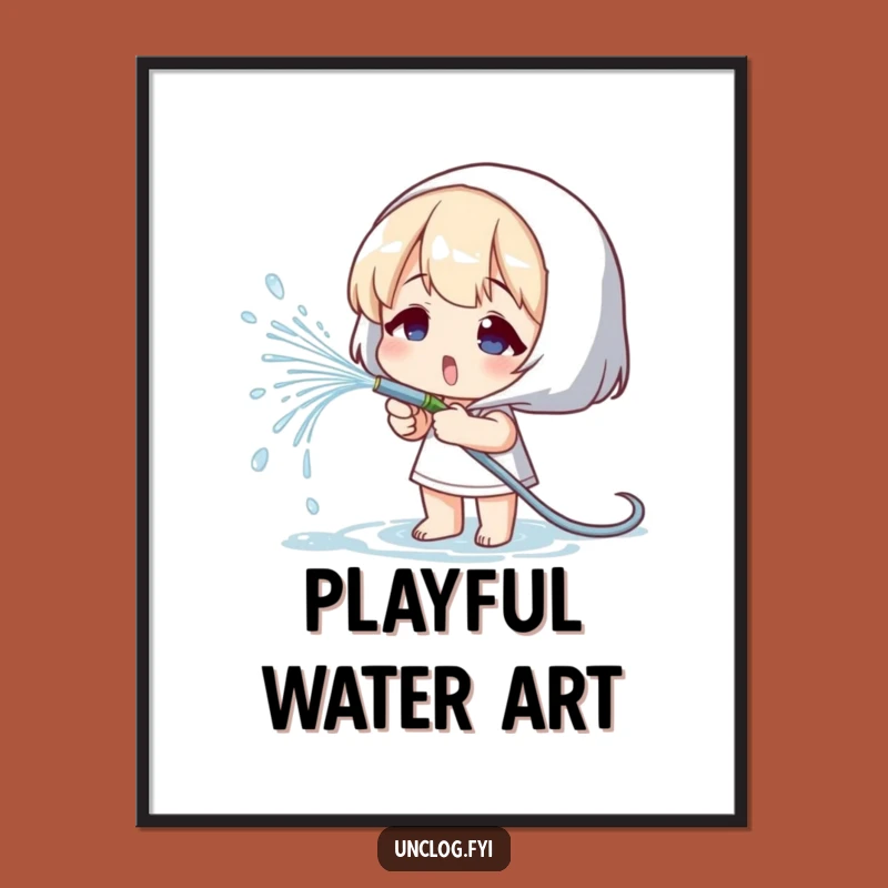 Funny Gardener Digital Art: Water Spraying Character, Instant Playful Decor