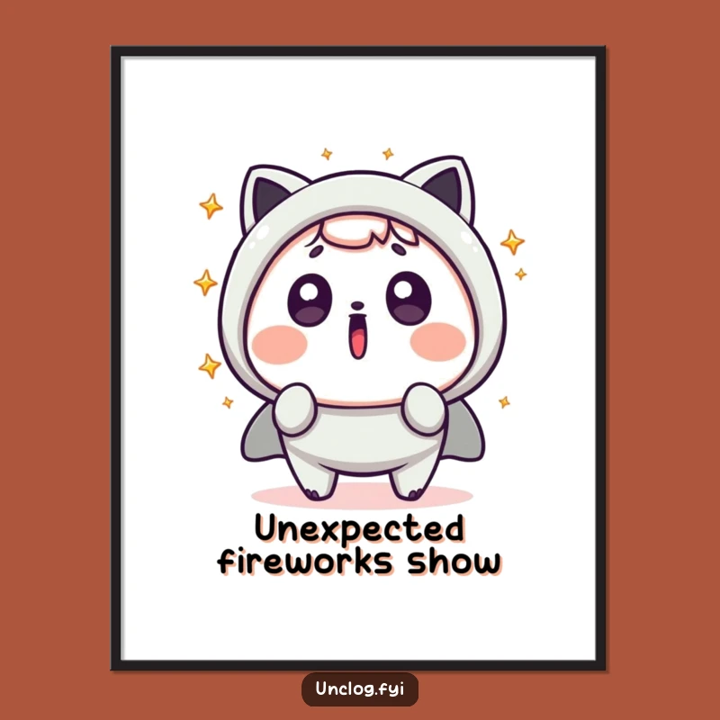 Funny Kawaii Surprise Digital Art: Shocked Character, Flying Sparks, Instant Humor