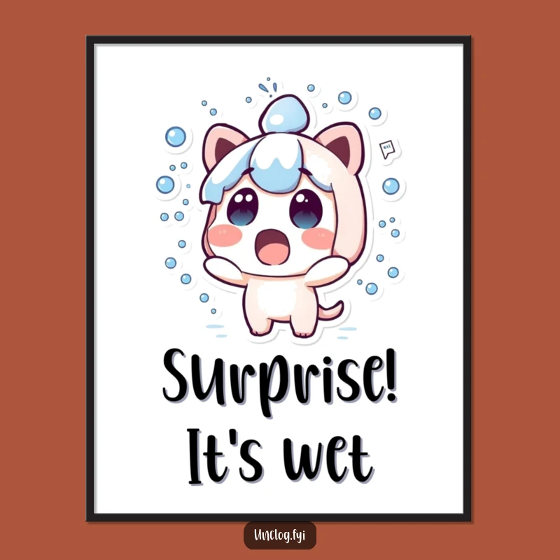 Funny Kawaii Water Spray Digital Art Print - Humorous Wall Decor for Kids