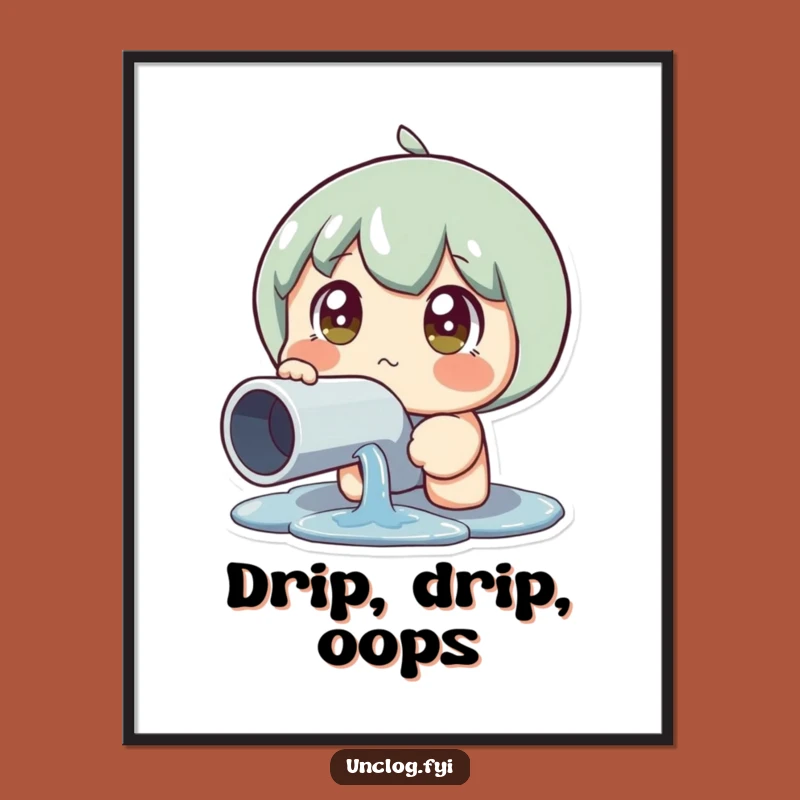 Funny Leaky Pipe Reaction Digital Art: Wide-Eyed Character Print