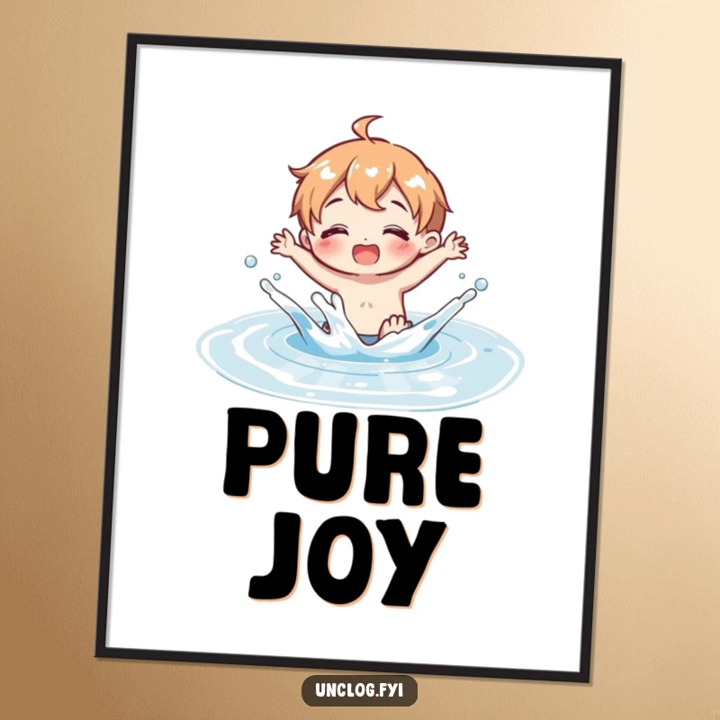 Funny Digital Art Print of a character gleefully splashing in a clean water puddle, capturing pure bliss and carefree fun.