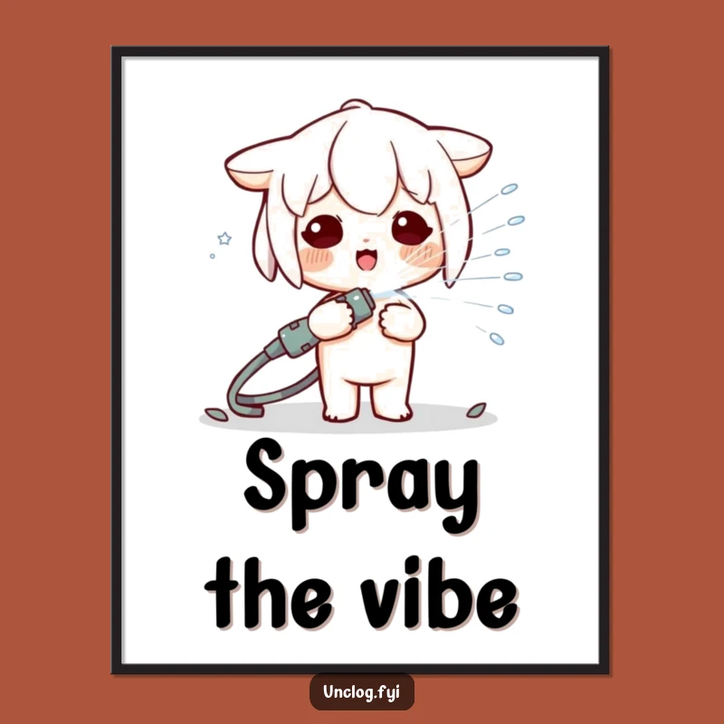 Funny Kawaii Water Sprayer Digital Art - Playful Character Joyful Print Gift