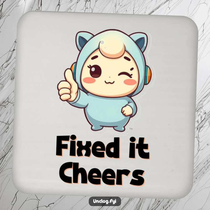 Funny drink coasters with a cute character giving a thumbs up, protecting surfaces with humorous charm.