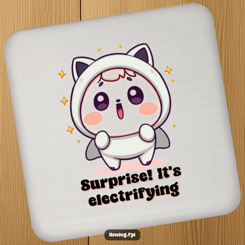 Funny Kawaii Coaster with a surprised character and dynamic sparks, adding a humorous and protective element to any table setting.