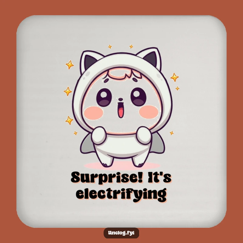 Funny Kawaii Surprise Coaster: Shocked Character, Flying Sparks, Protect Surfaces