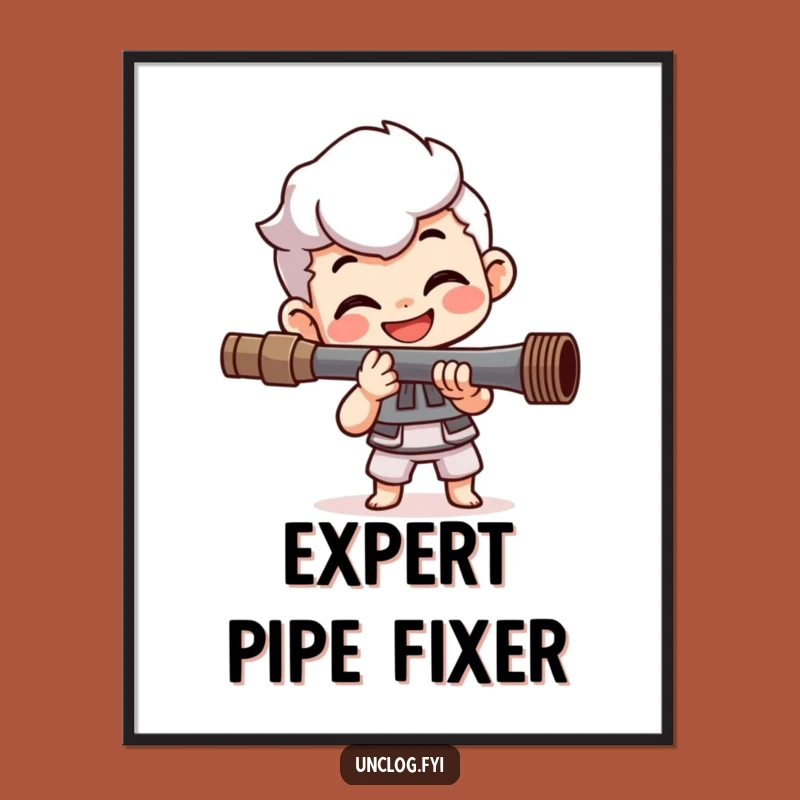 Funny Plumber's Motivational Poster: Happy Character Fixing Pipe, Inspiring Funny Gift Art