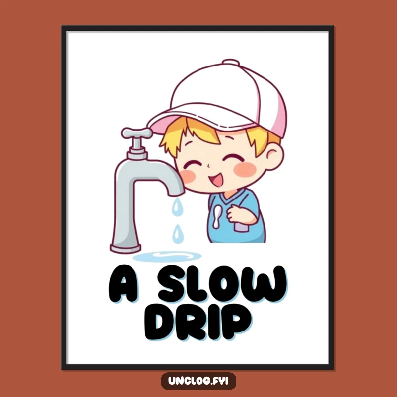 Funny Dripping Faucet Poster - Cheerful Inspector Art for Humorous Walls