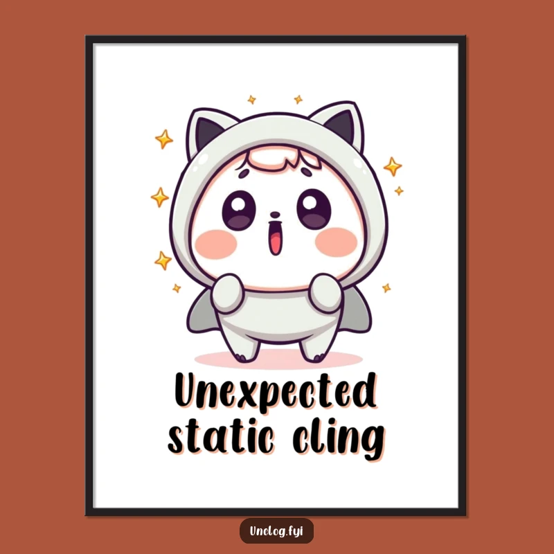 Funny Kawaii Surprise Poster: Shocked Character, Flying Sparks, Hilarious Wall Art