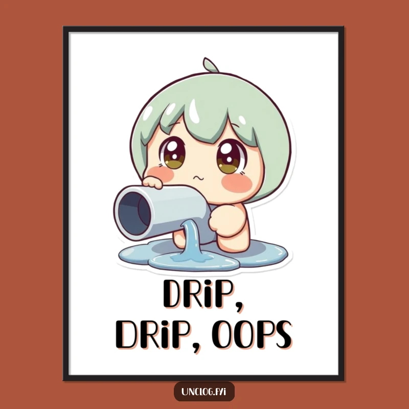 Funny Leaky Pipe Reaction Poster: Wide-Eyed Character Art