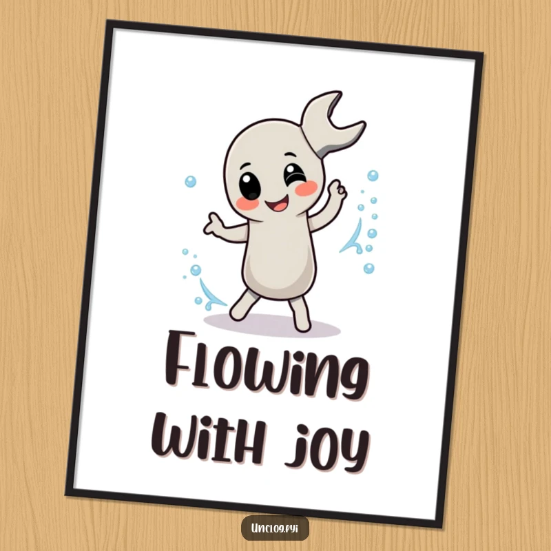 Funny Poster depicting a pipe wrench character playfully dancing with a bubbly stream, adding whimsical humor.