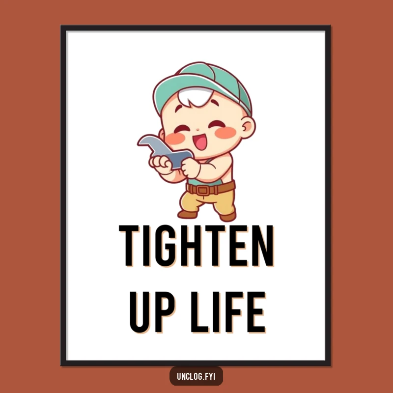 Funny Poster - Kawaii Character Wrench Action, Charming Wall Art Gift