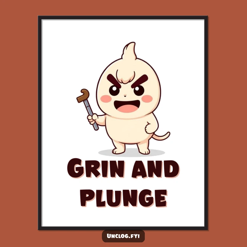 Funny Poster - Kawaii Plunger Character, Determined Grin Art Gift