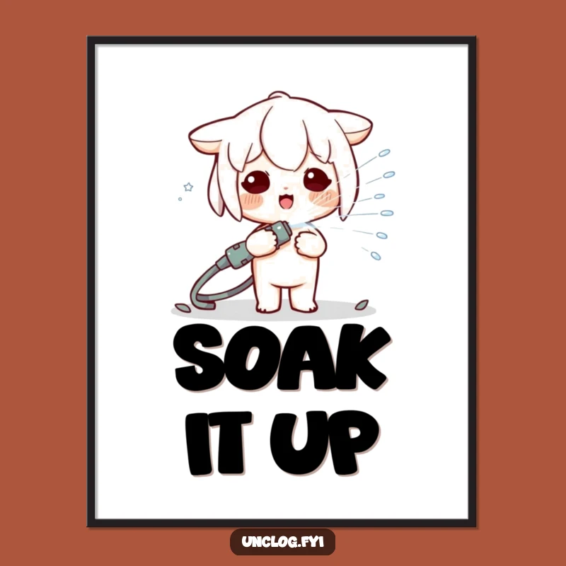 Funny Kawaii Water Fight Poster - Adorable Character's Playful Splash Art Gift