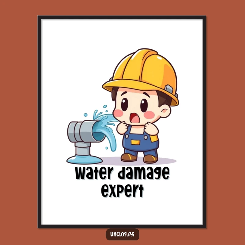 Funny Water Pipe Shock Poster: Hilarious Hard Hat Character Art, Perfect Gag Gift!