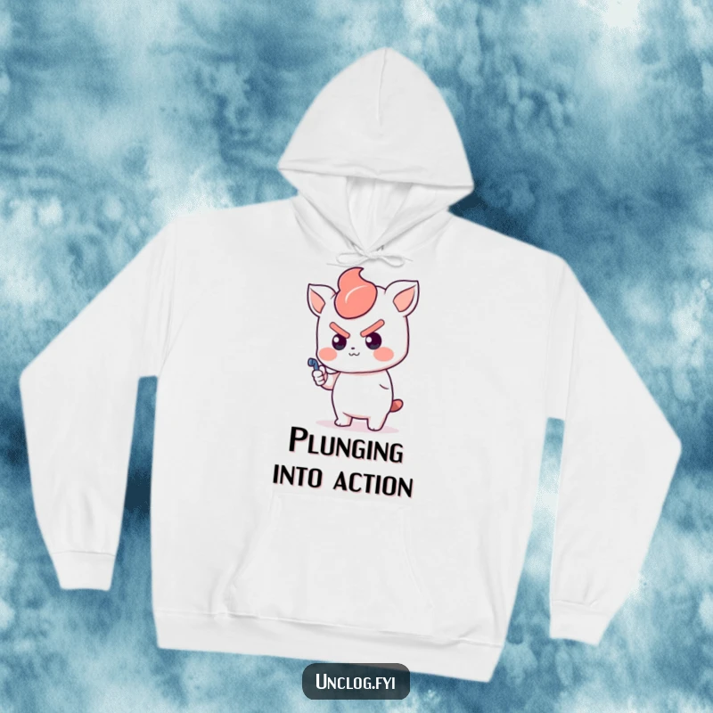 Funny Kawaii Hoodie with a determined character pushing a plunger, symbolizing strength and the ability to overcome obstacles.
