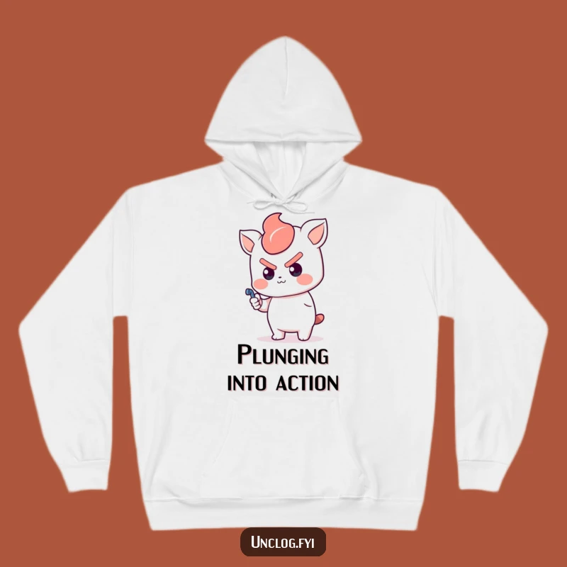 Cozy Funny Kawaii Plunger Hoodie: Determined Character, Warm Problem-Solver Gift