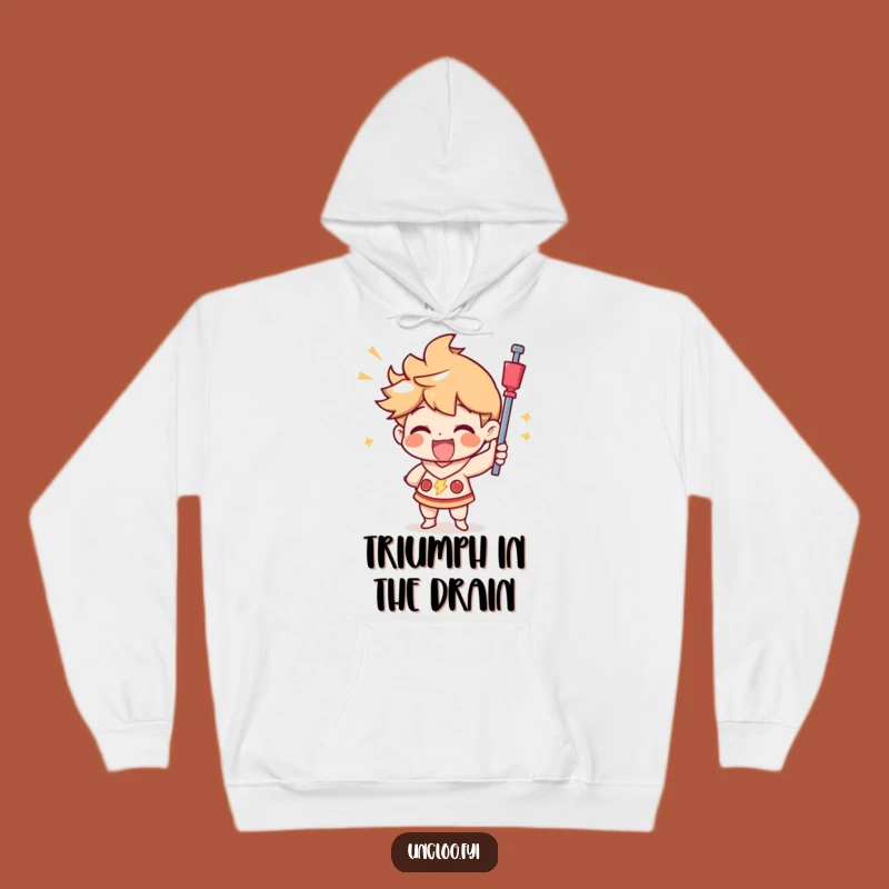 Cozy Funny Plunger Hoodie: Triumphant Character's Joyful Plunge, Ultimate Funny Gift