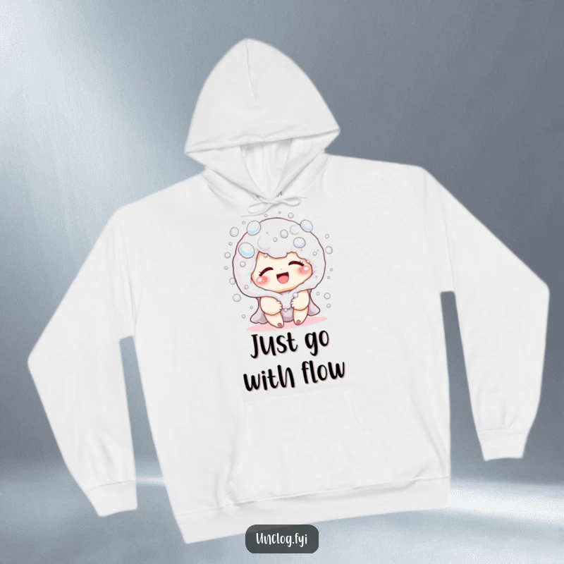 Funny hoodie with a playful character covered in soft, harmless soap bubbles, captured mid-giggle in a moment of pure bath time bliss.