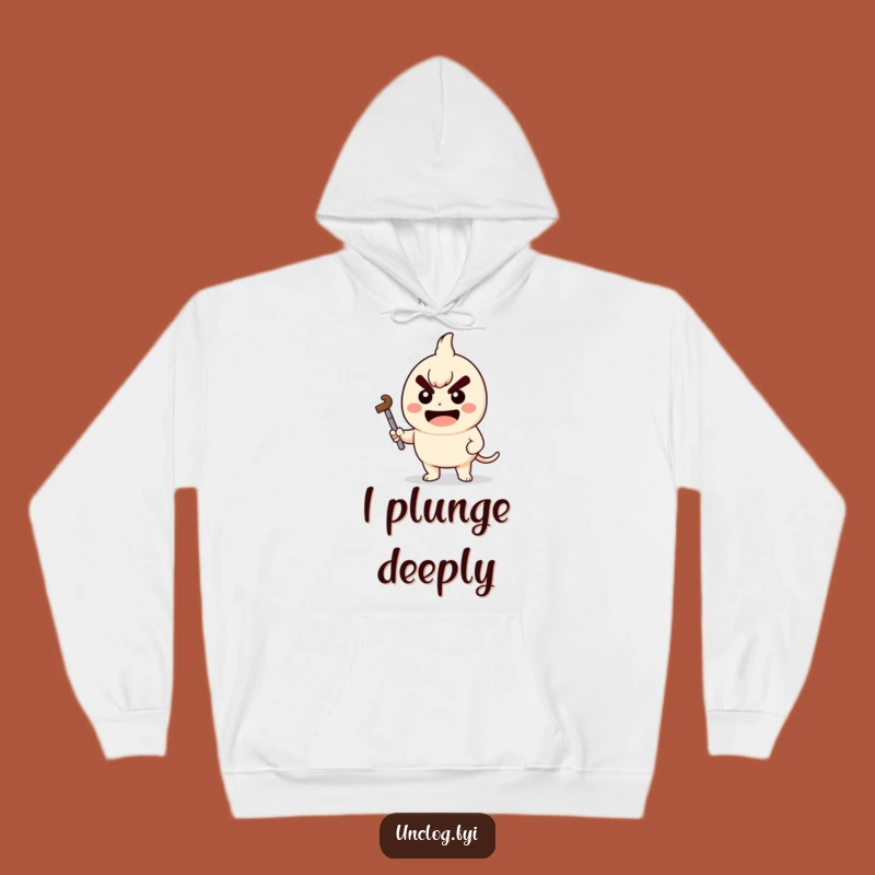 Funny Kawaii Hoodie - Determined Plunger Character, Cozy Fixer Gift