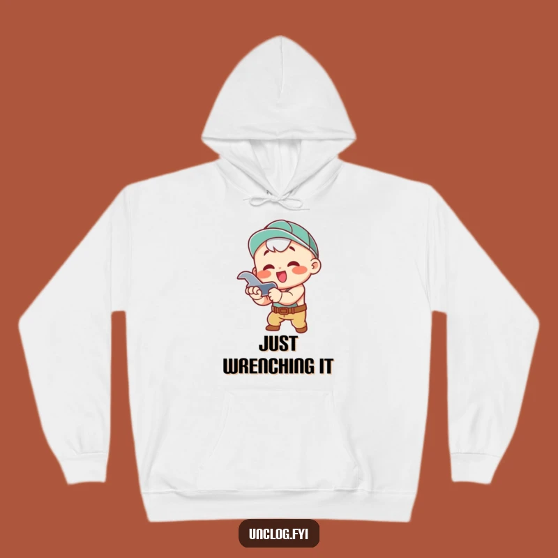 Funny Kawaii Hoodie - Cozy Wrench Tightening Character, Perfect Gift