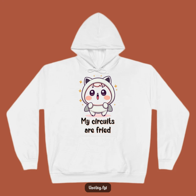 Cozy Funny Kawaii Surprise Hoodie: Shocked Character, Flying Sparks, Warm Gag Gift