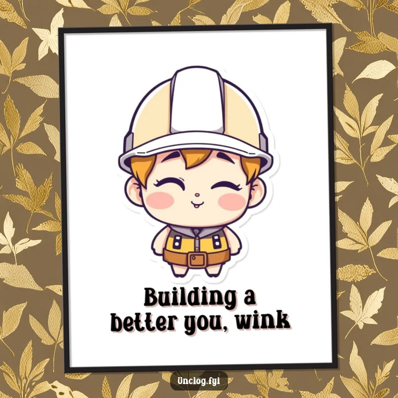 Funny Free Printable Wall Art: A character wearing a hard hat and winking mischievously, adding a touch of humor and personality to decor.