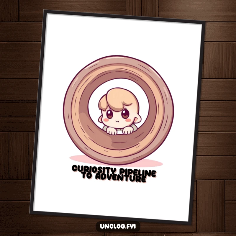 Funny Free Printable Wall Art: A curious character peeking around a massive pipe, adding a whimsical touch to your decor.