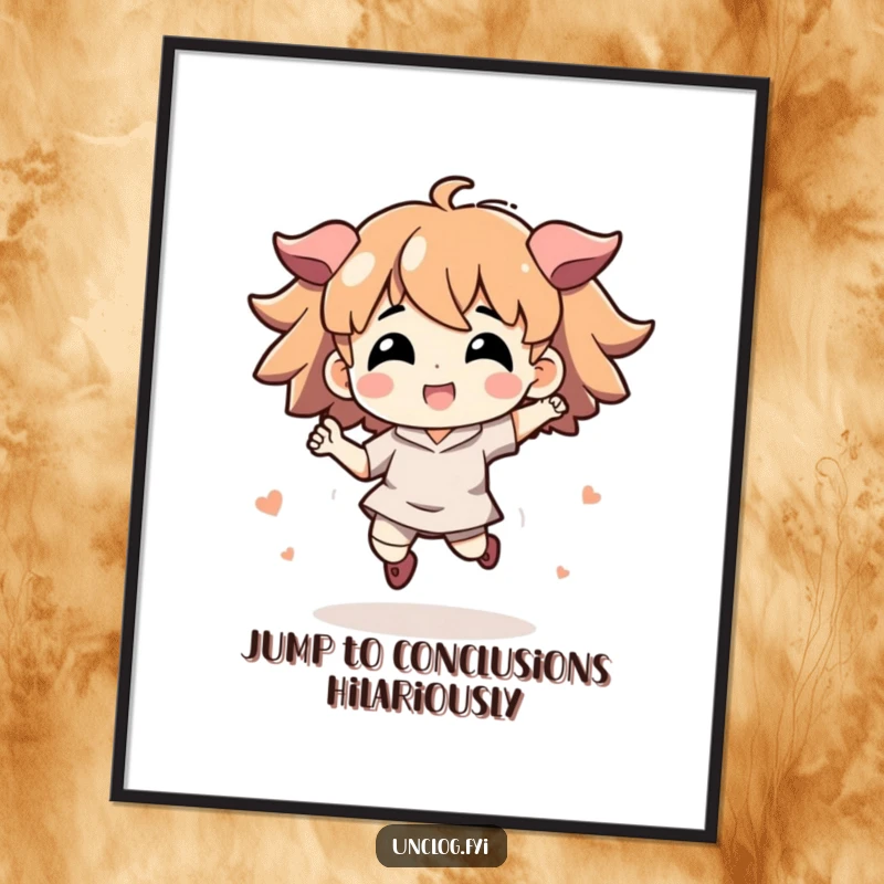 Funny Free Printable Wall Art: Character in an energetic jump, symbolizing solutions and good vibes.