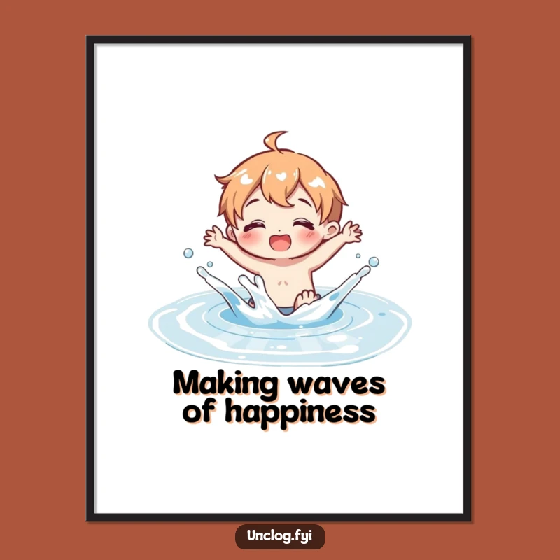 Free Printable Wall Art: Funny Puddle Splashing Character, Whimsical Downloadable Home Decor