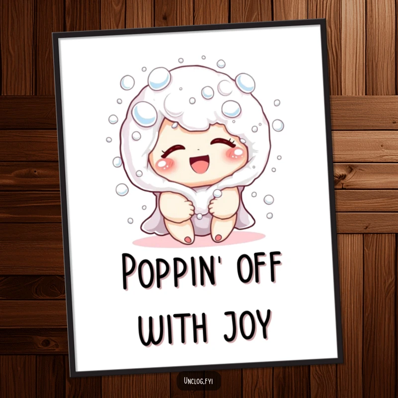 Whimsical Free Printable Wall Art of a character giggling joyfully while covered head-to-toe in playful, cascading soap bubbles.