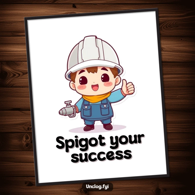 Funny Free Printable Wall Art: A character in a hard hat triumphantly holds a spigot, symbolizing completion and success.