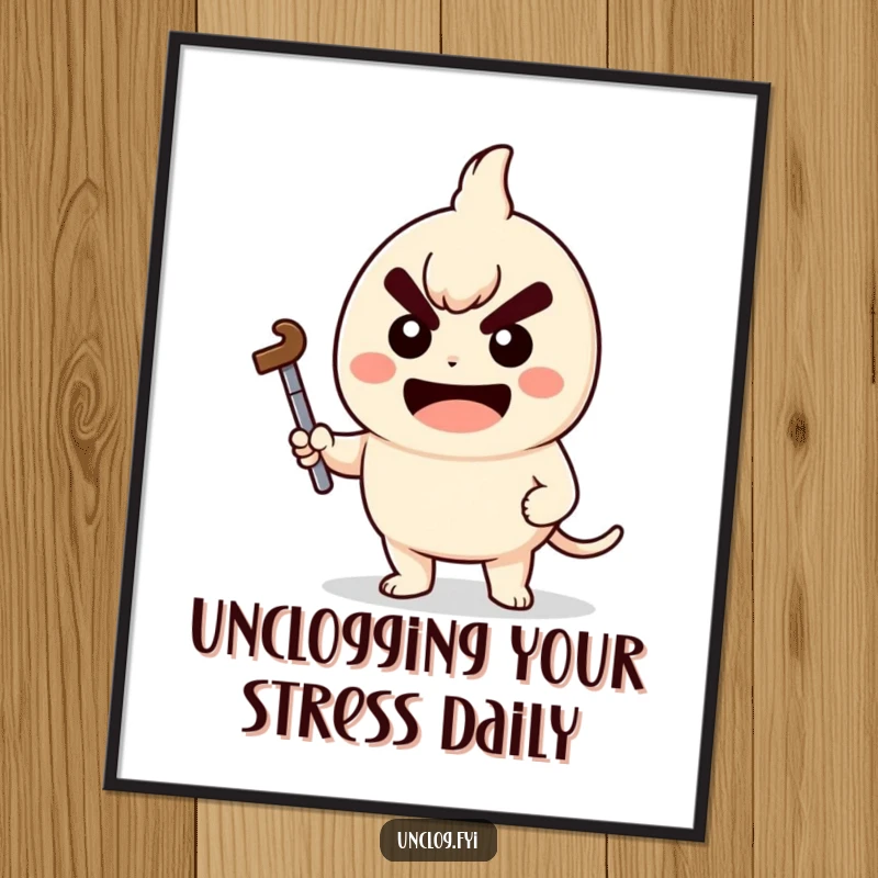 Funny Free Printable Kawaii Plumber Wall Art, character holding plunger with determined grin, DIY spirit, downloadable decor.