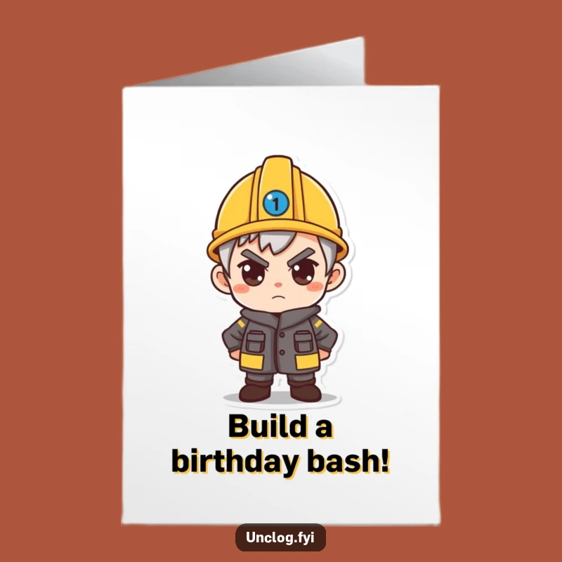 Free Printable Birthday Card: Determined Builder Funny Character Downloadable Gift