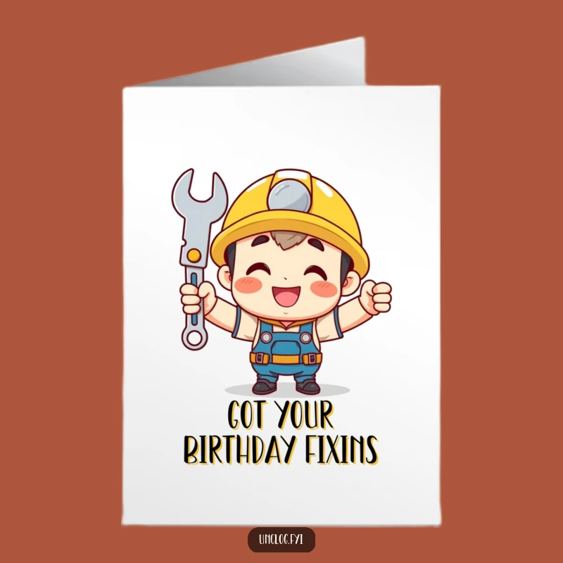 Free Printable Birthday Card: Cute Character Wrench Proud Funny Downloadable Gift