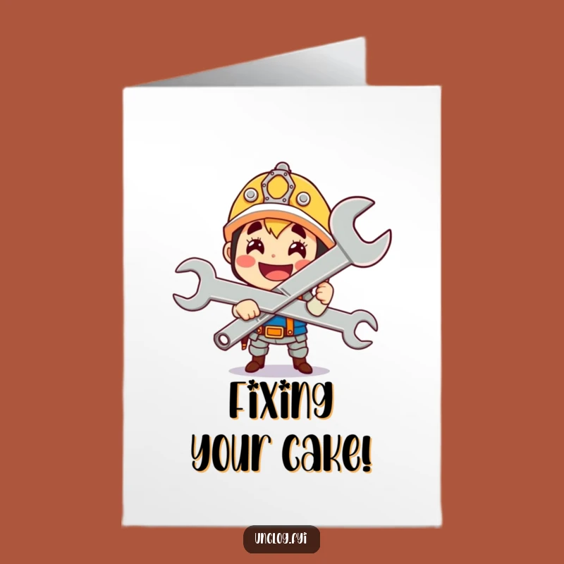 Free Printable Birthday Card: Proud Character with Giant Wrench, A Funny Downloadable Gift!
