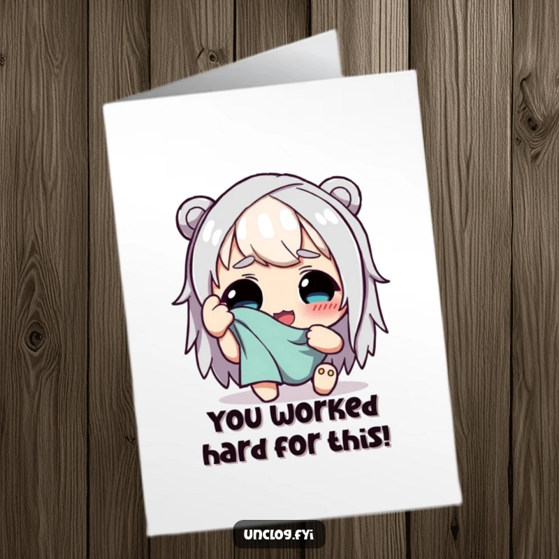 Funny Free Printable Birthday Card: Character wipes sweat, relieved after hard work, a hilarious DIY gift.