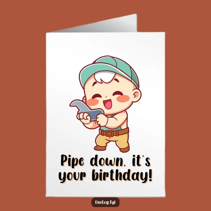 Free Printable Kawaii Plumber Birthday Card - Funny Wrench Tightening DIY Gift
