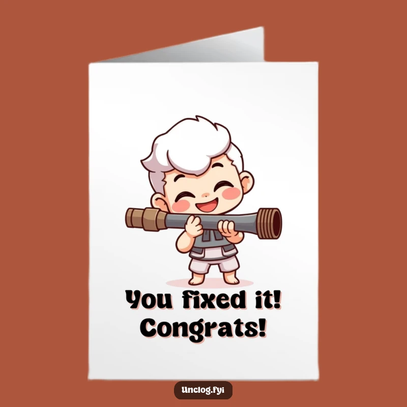 Free Printable Congrats Card: Cheerful Plumber Character, DIY Downloadable Celebration Gift