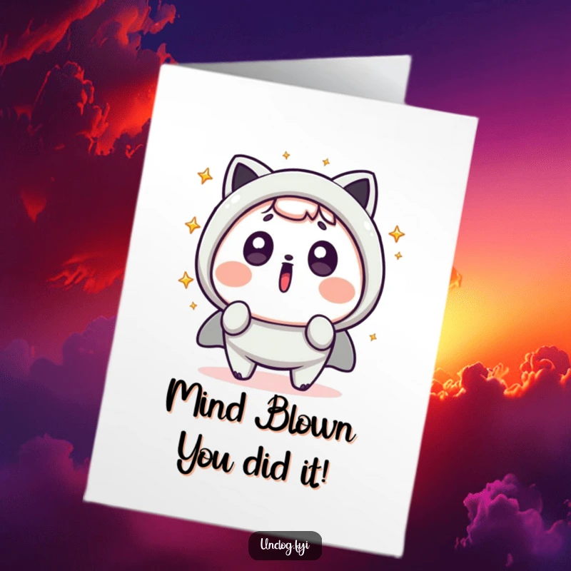 Funny Free Printable Kawaii Congratulations Card, cute character looking shocked with sparks, celebrating big achievements with humor.