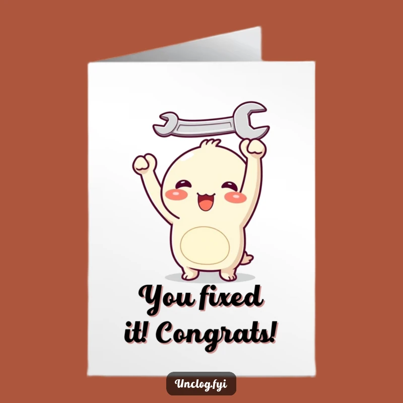 Free Printable Congrats Card: Kawaii Wrench Success - Cheerful Downloadable Celebration
