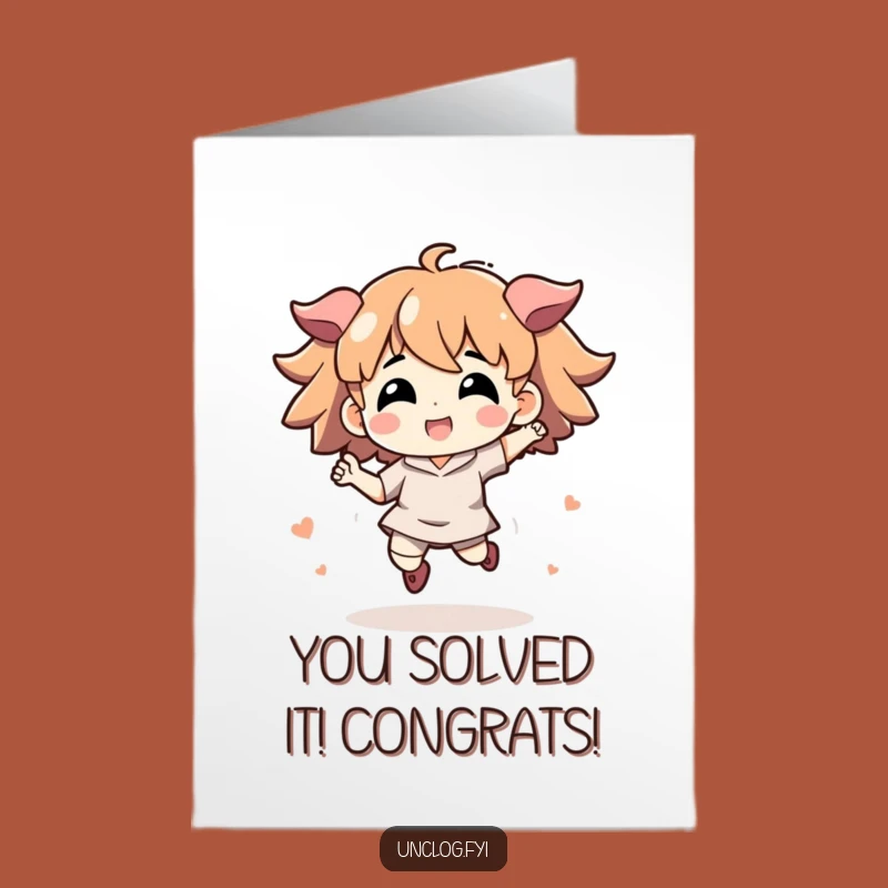 Free Printable Congrats Card: Energetic Jump Character, Downloadable Problem Solver Gift